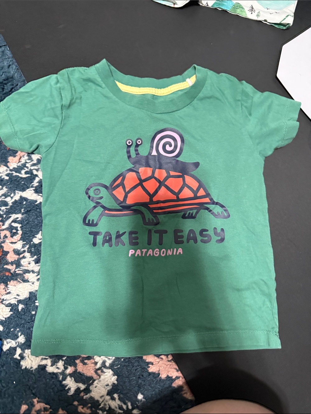 Patagonia Green Tee with Turtle & Snail Graphic